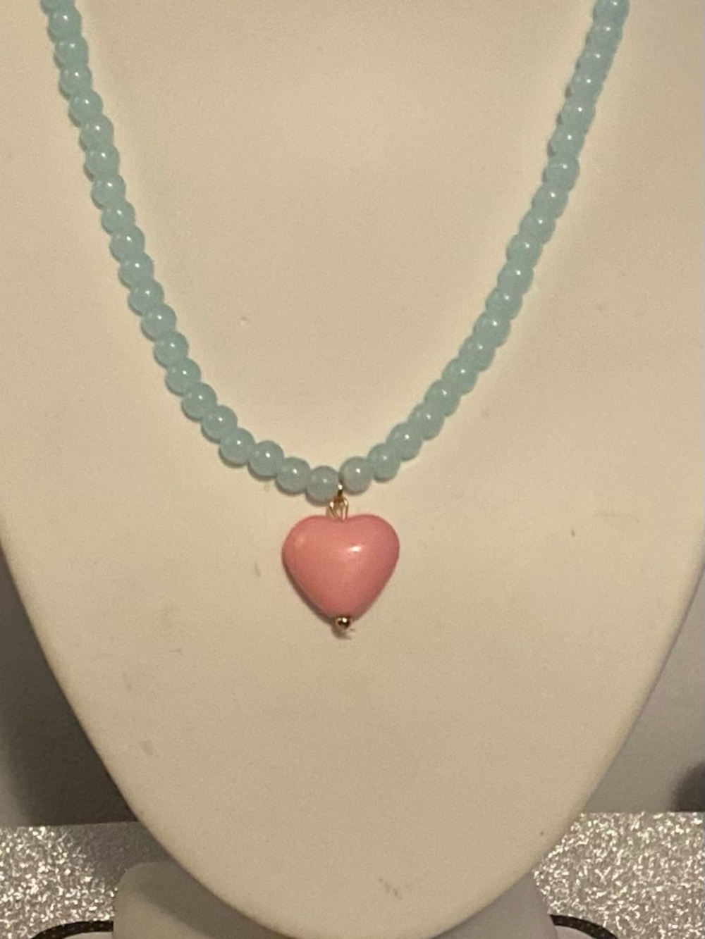 Pink Heart Pendant Beaded Necklace